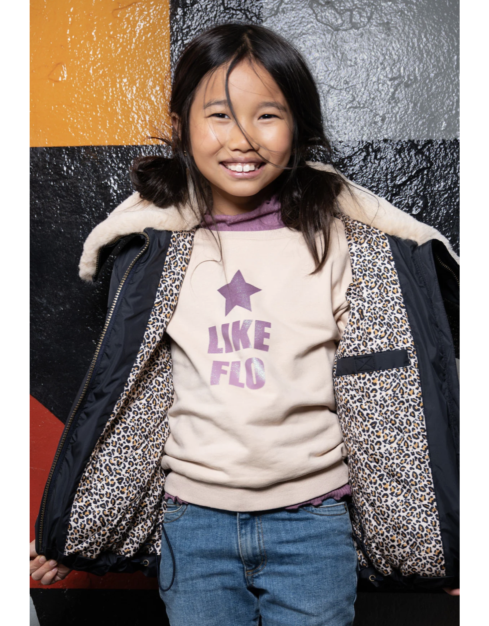Like Flo Amaya Flo girls short fancy hooded jacket Navy