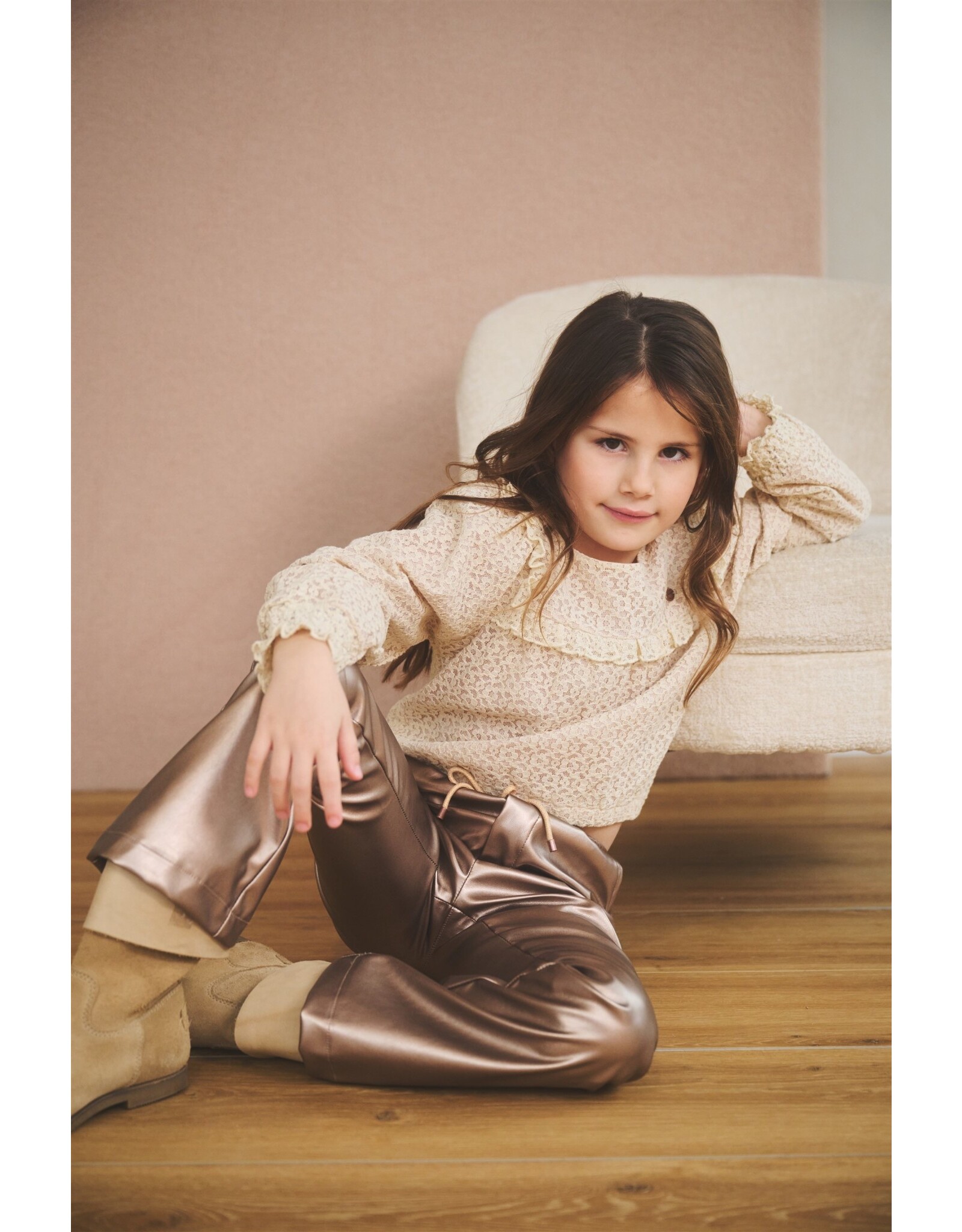 Nono Suna coated bronze flared pants Sand Blush