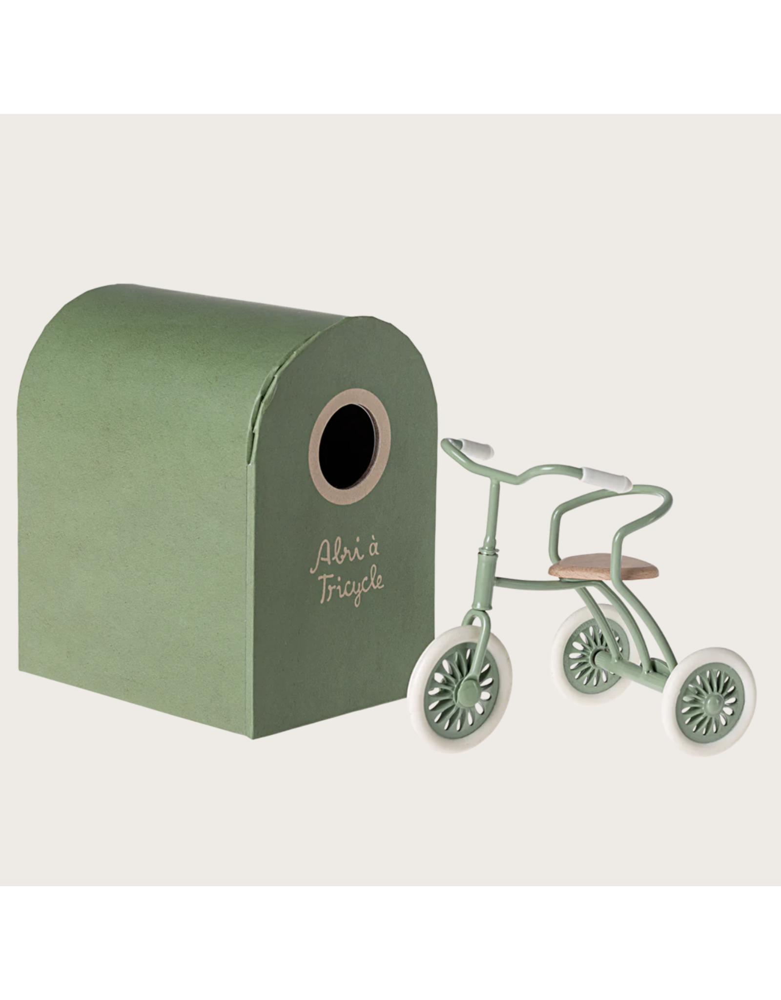 Maileg Abri a tricycle Mouse Green