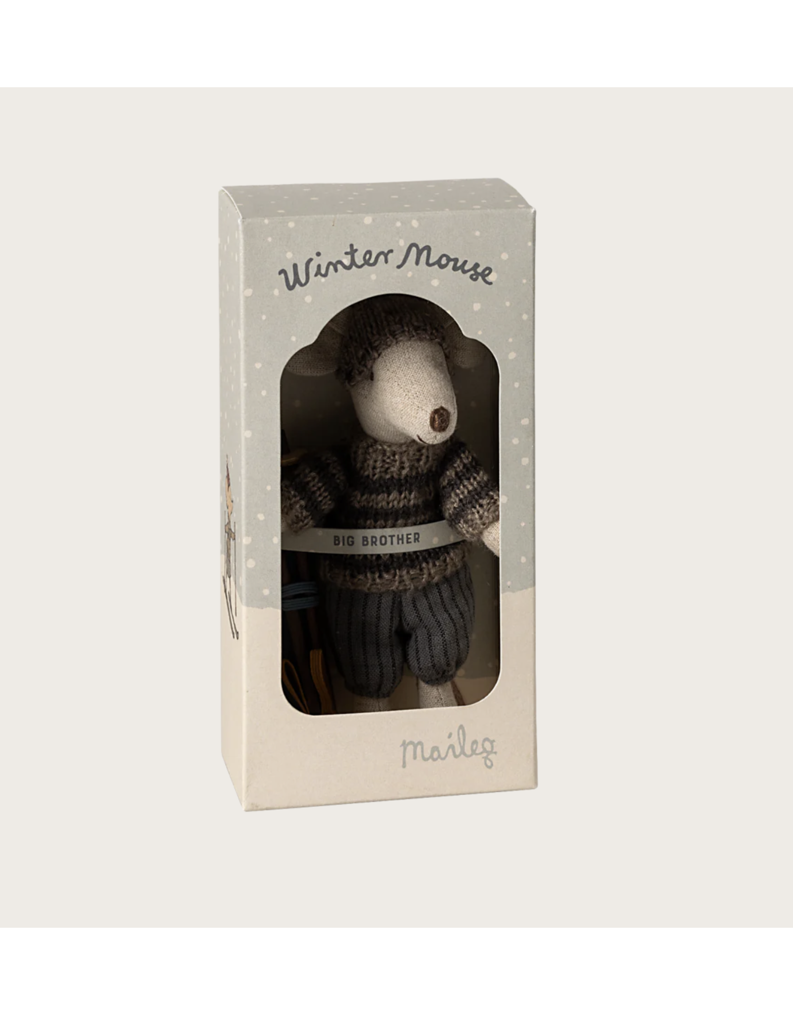 Maileg Winter mouse with ski set Big brother Grey