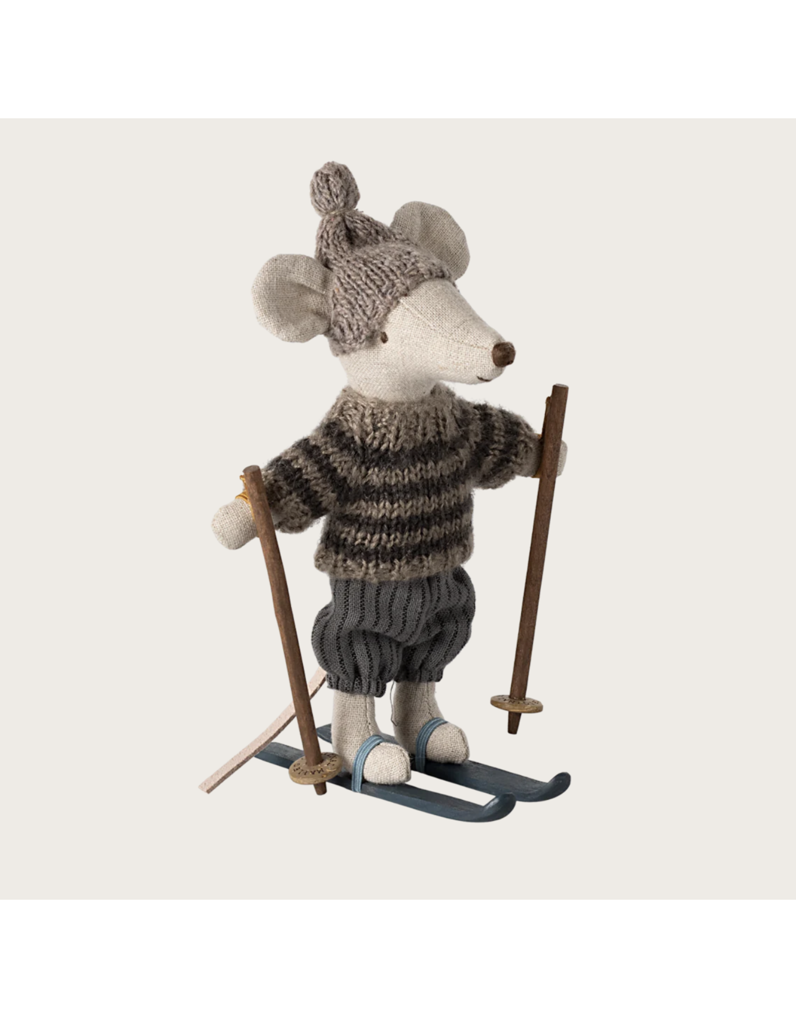 Maileg Winter mouse with ski set Big brother Grey