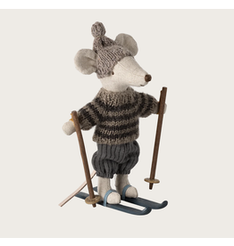 Maileg Winter mouse with ski set Big brother Grey
