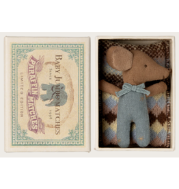 Maileg Sleepy wakey baby mouse in matchbox Blue