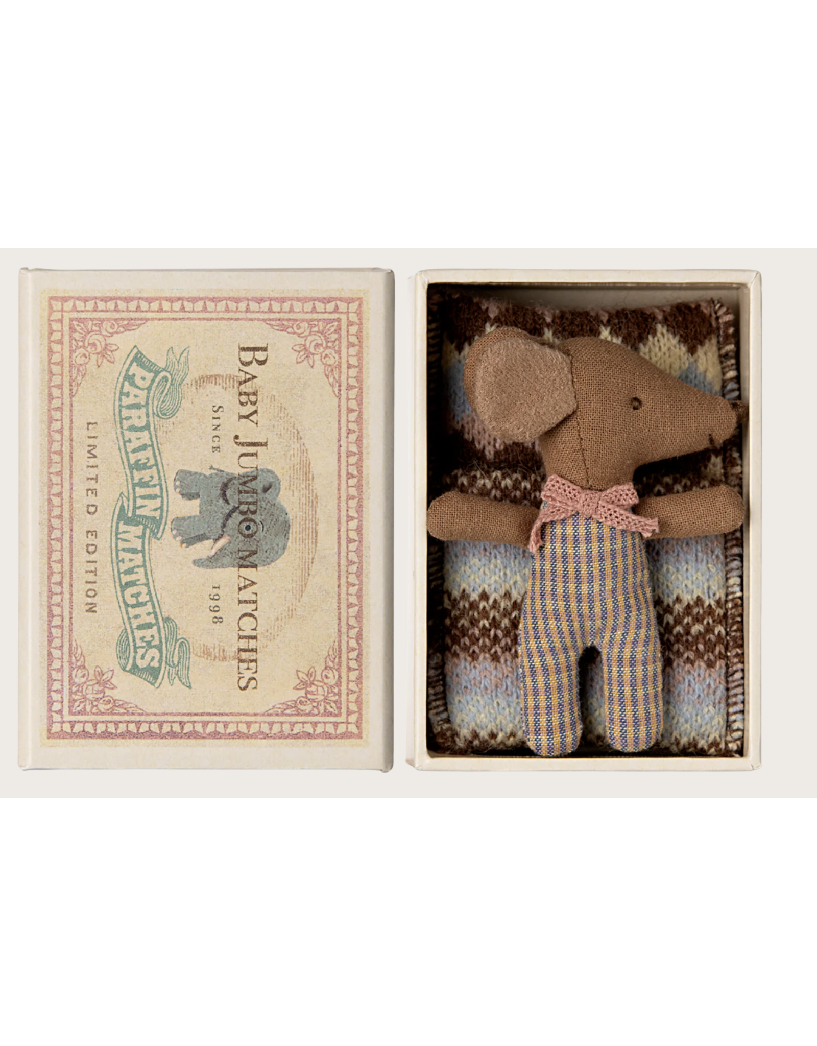 Maileg Sleepy wakey baby mouse in matchbox Rose