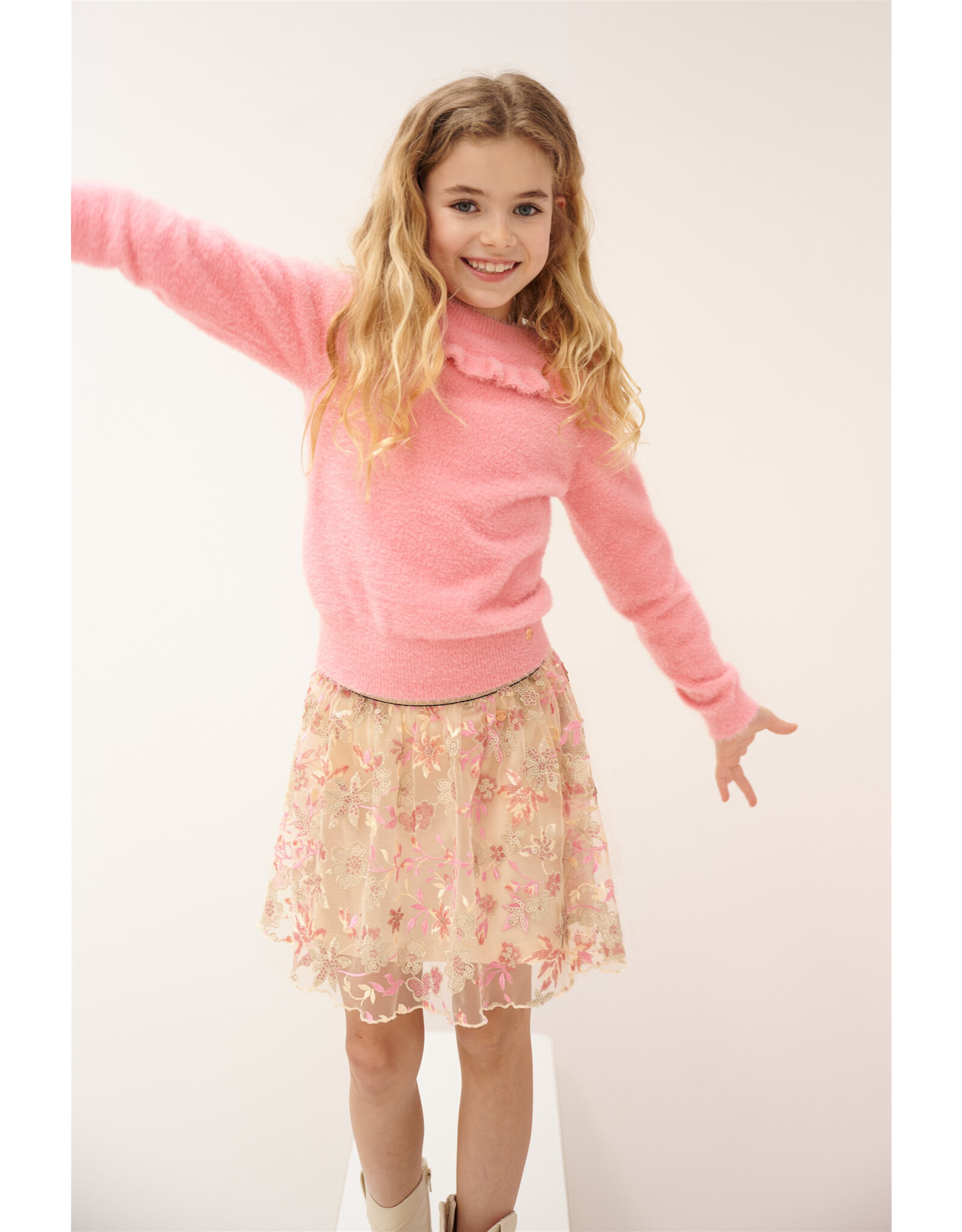 Nono Nele Embroidered Sequins Mesh Skirt Sparkle Rose