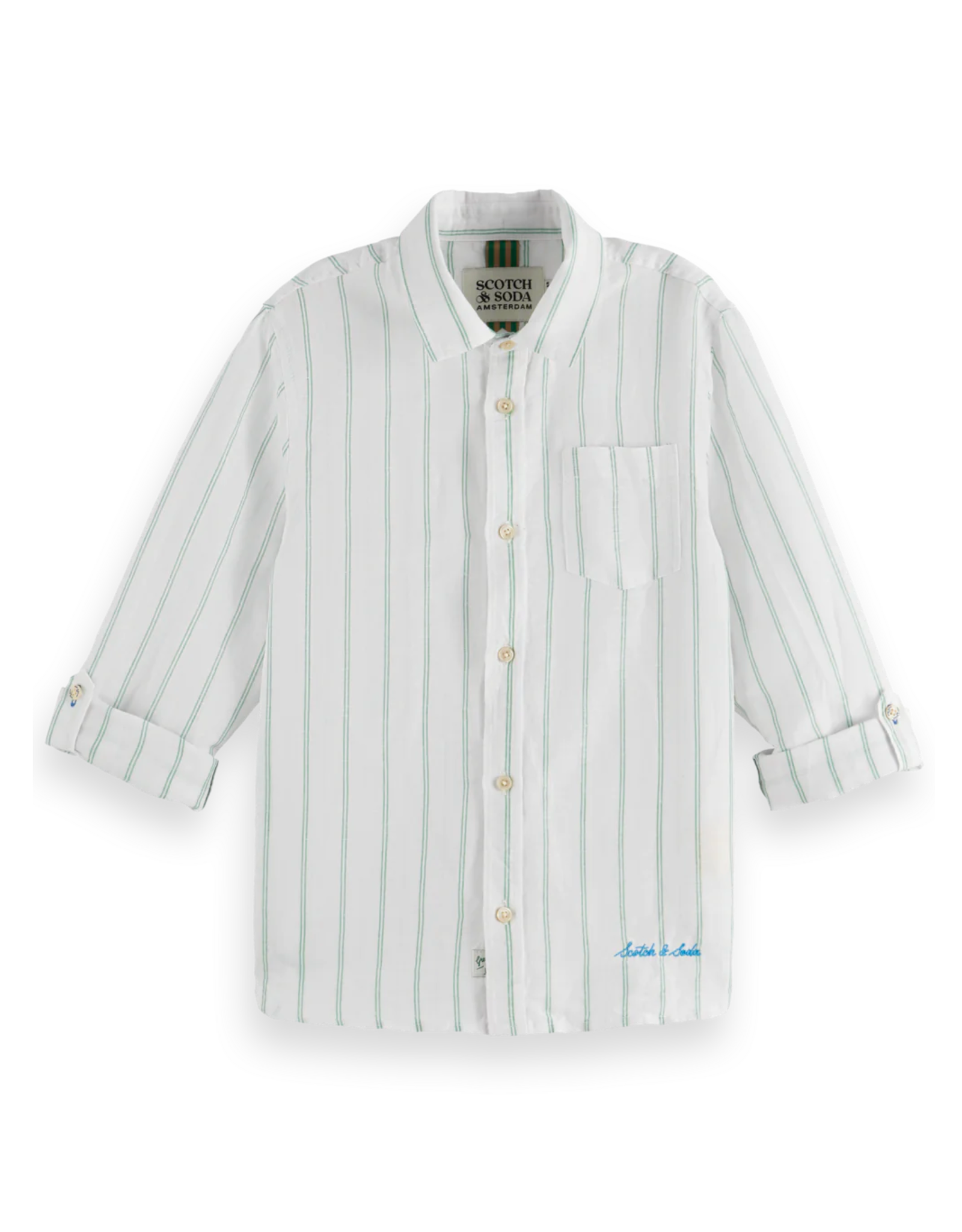 Scotch & Soda Yarn-dyed linen blend long-sleeved shirt WHITE/PASTEL