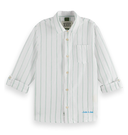Scotch & Soda Yarn-dyed linen blend long-sleeved shirt WHITE/PASTEL