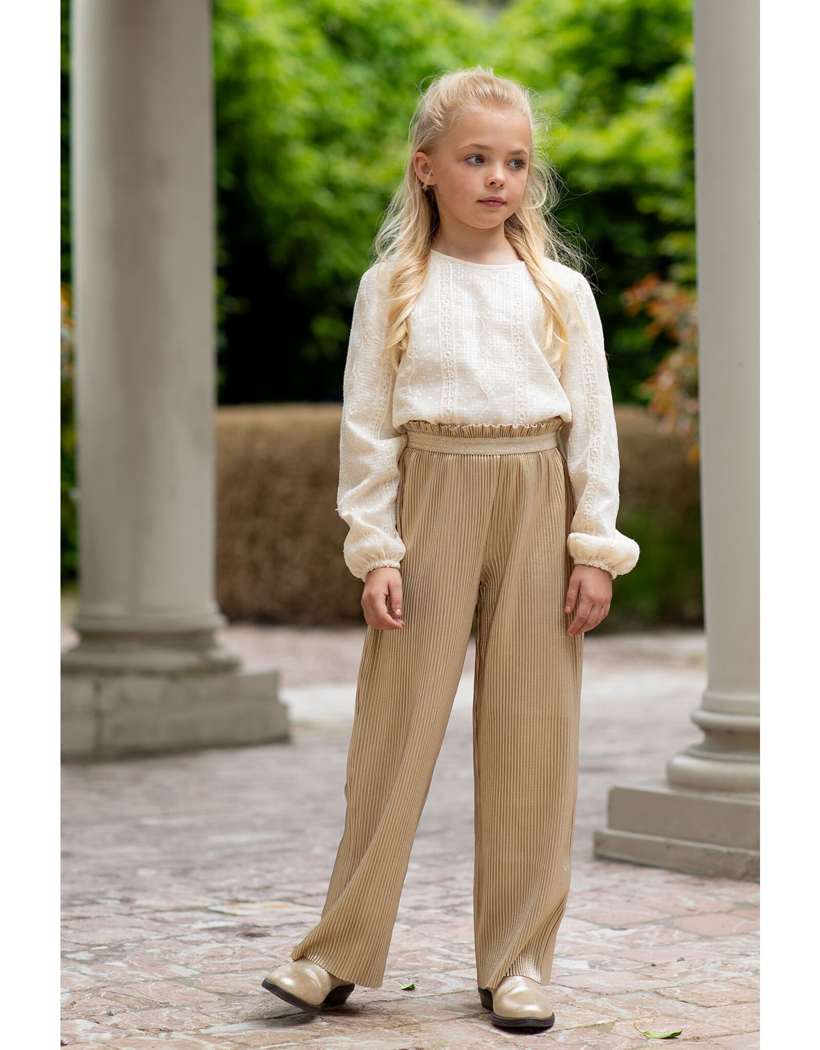 Like Flo Flo girls plisse metallic pants with elastic wb Soft gold