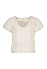 Like Flo Flo girls woven top with balloon sleeves and bow on the back Off white