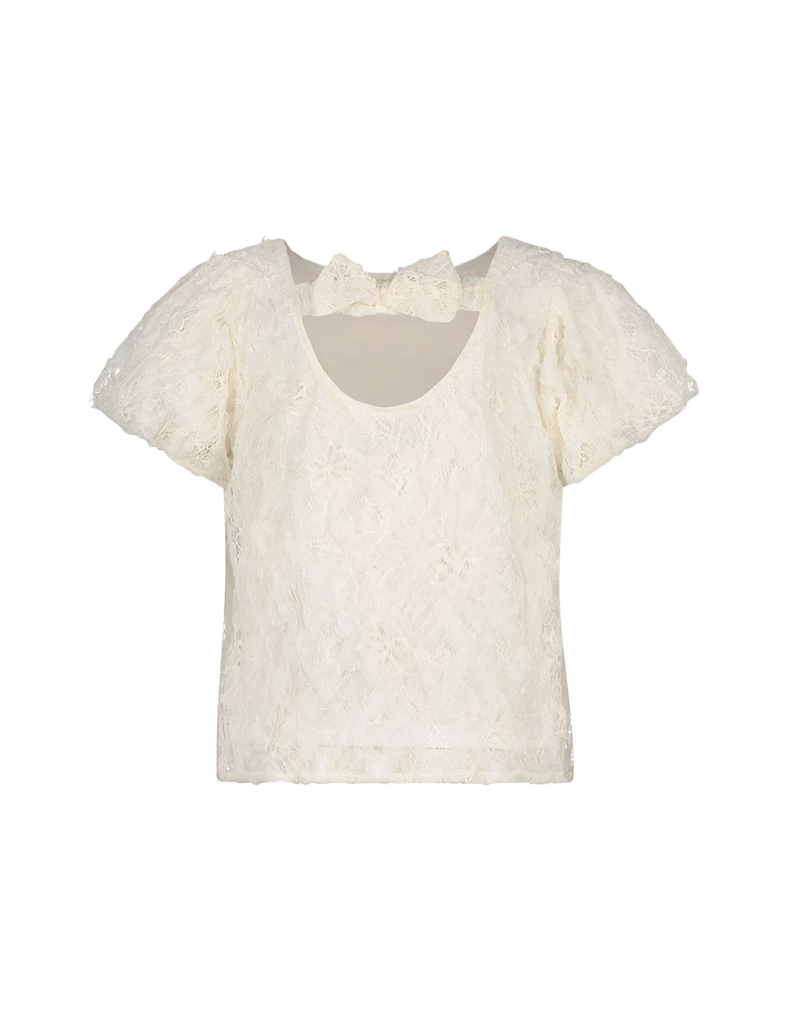 Like Flo Flo girls woven top with balloon sleeves and bow on the back Off white