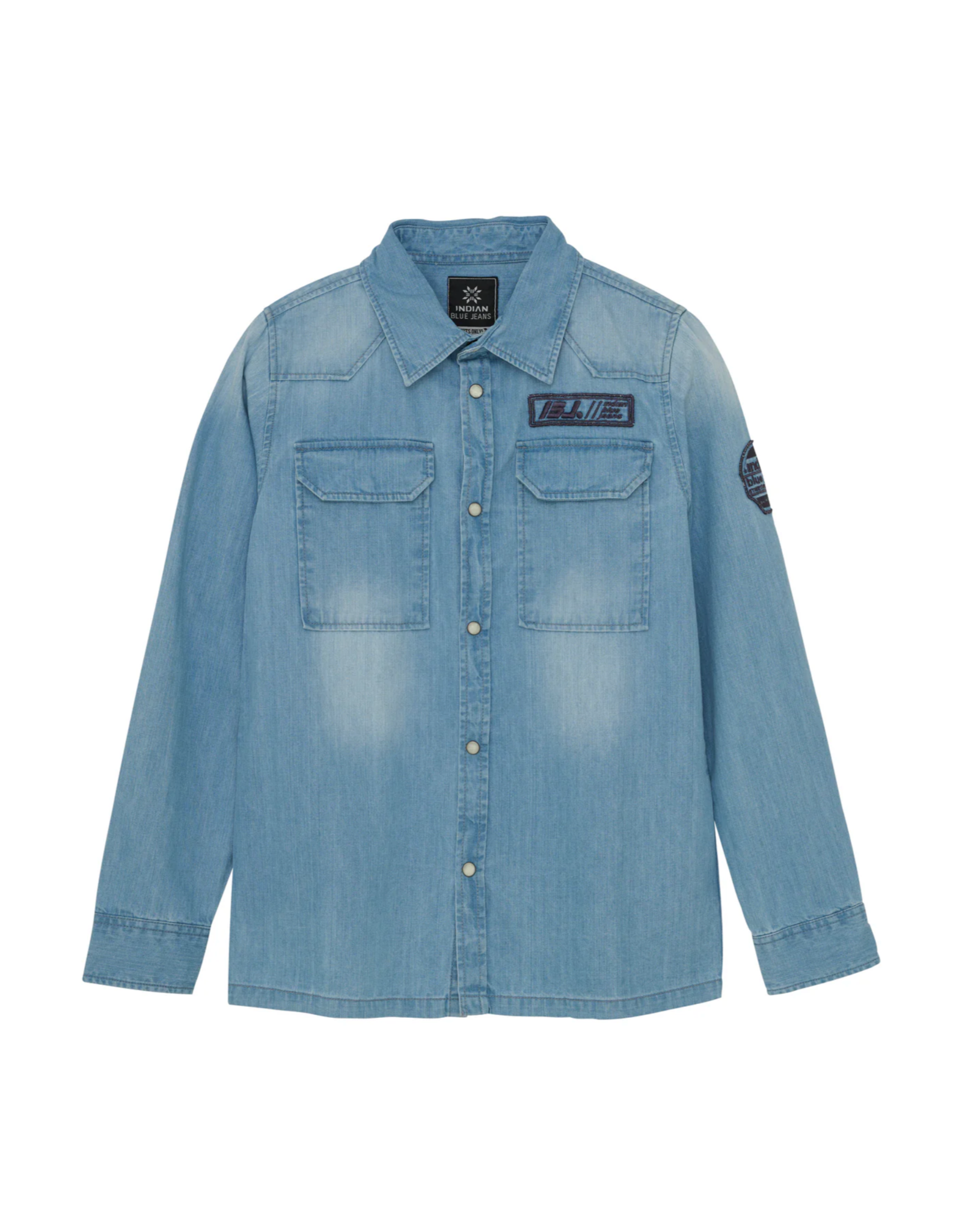 Indian Blue Jeans Shirt Denim Badges Light Denim Blue