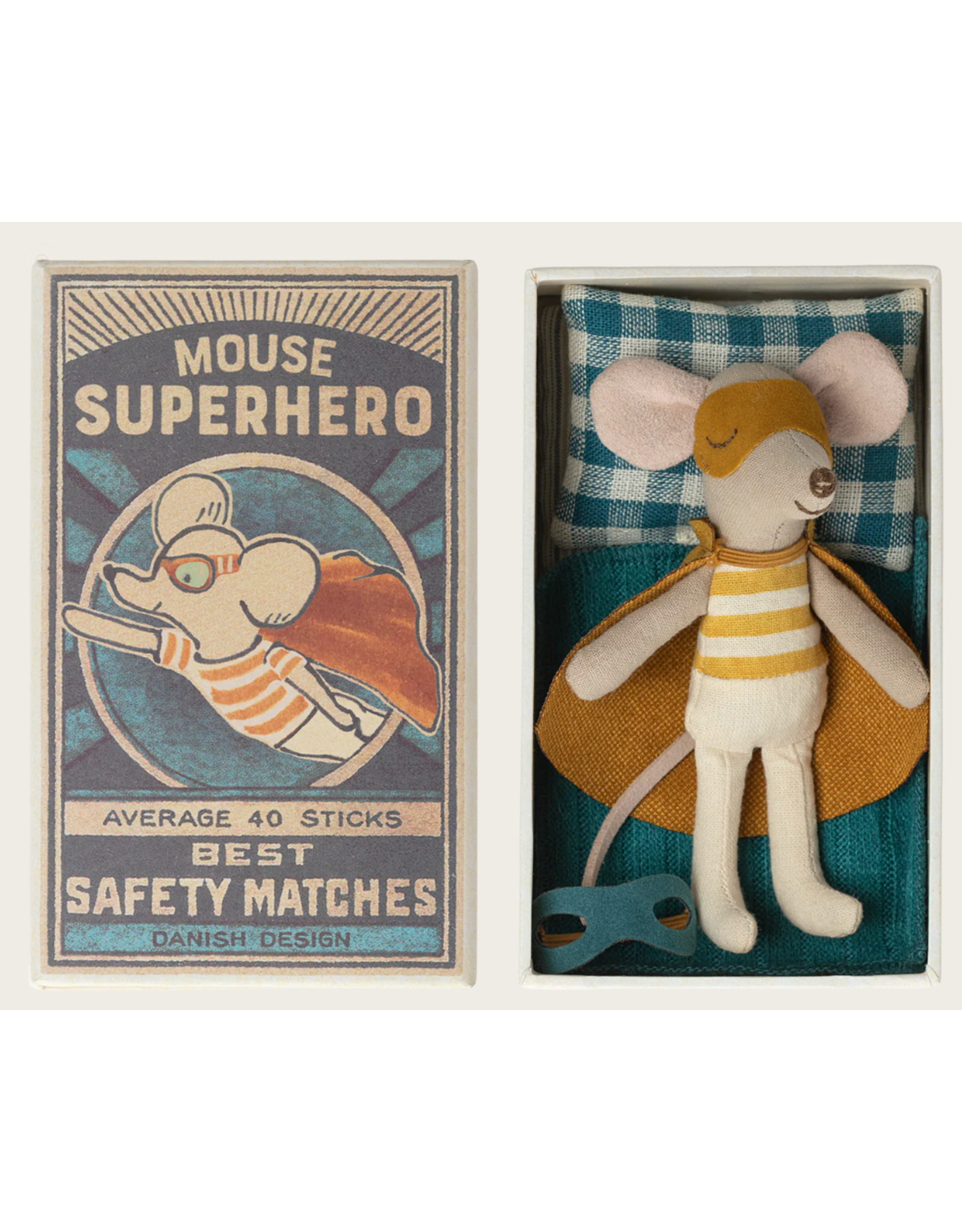 Maileg Super hero mouse, Little brother in matchbox