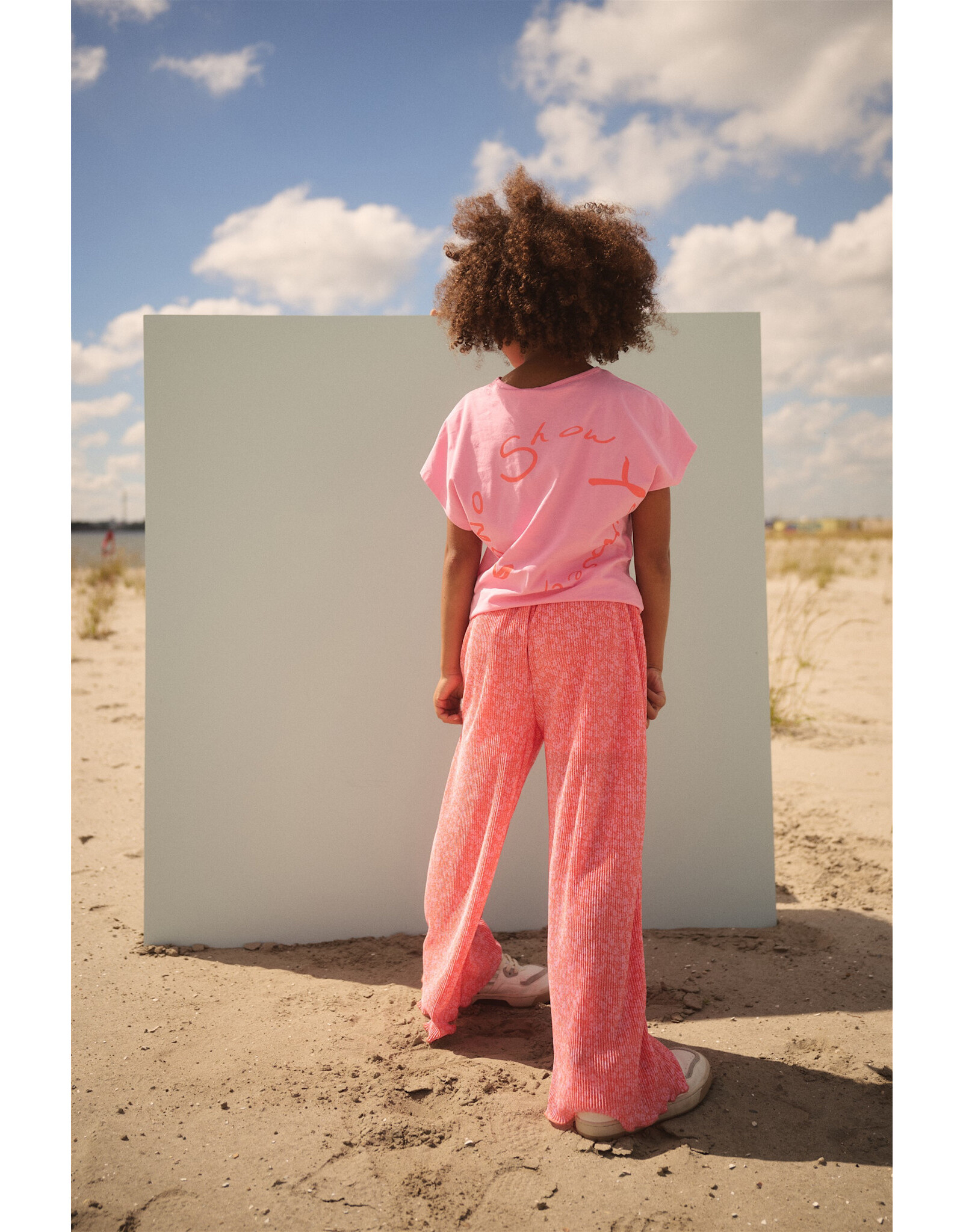 Nono Sun Daisy AOP Plissee Palazzo Pants Orange Coral