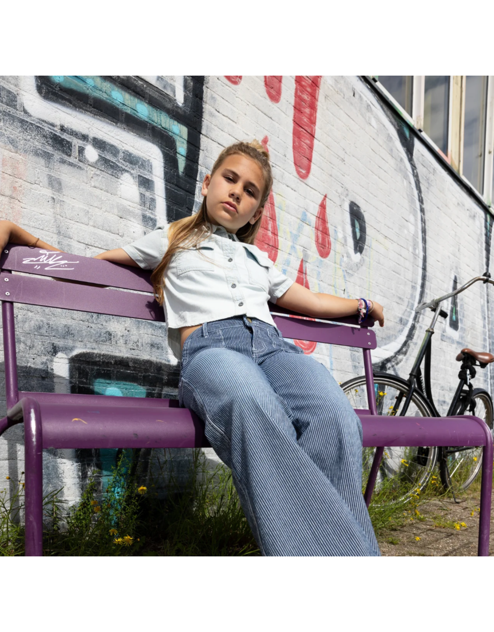 Indian Blue Jeans Bleached Cropped Denim Shirt Bleach Denim Z25