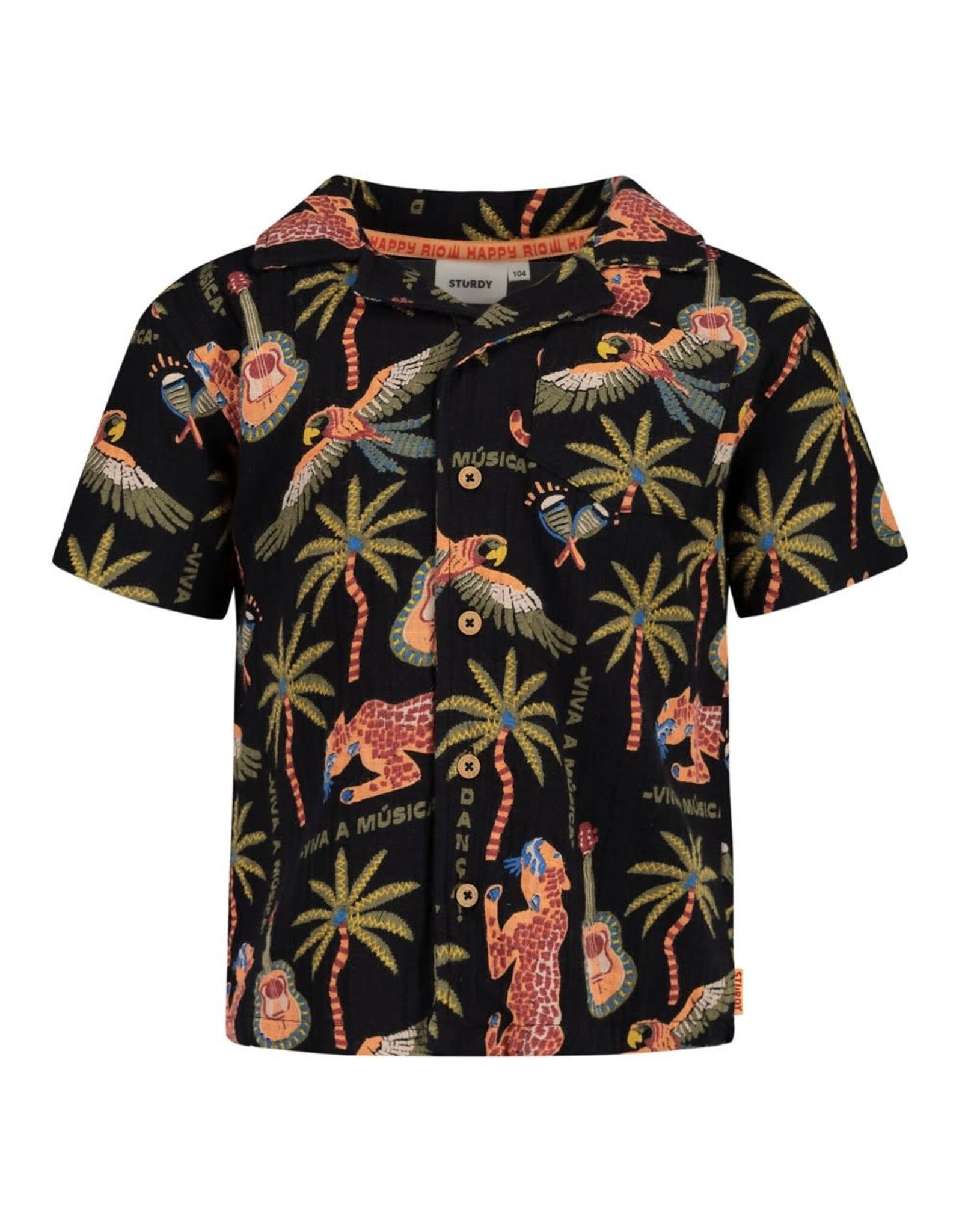 Sturdy Overhemd k/m AOP - Happy Rio Antraciet