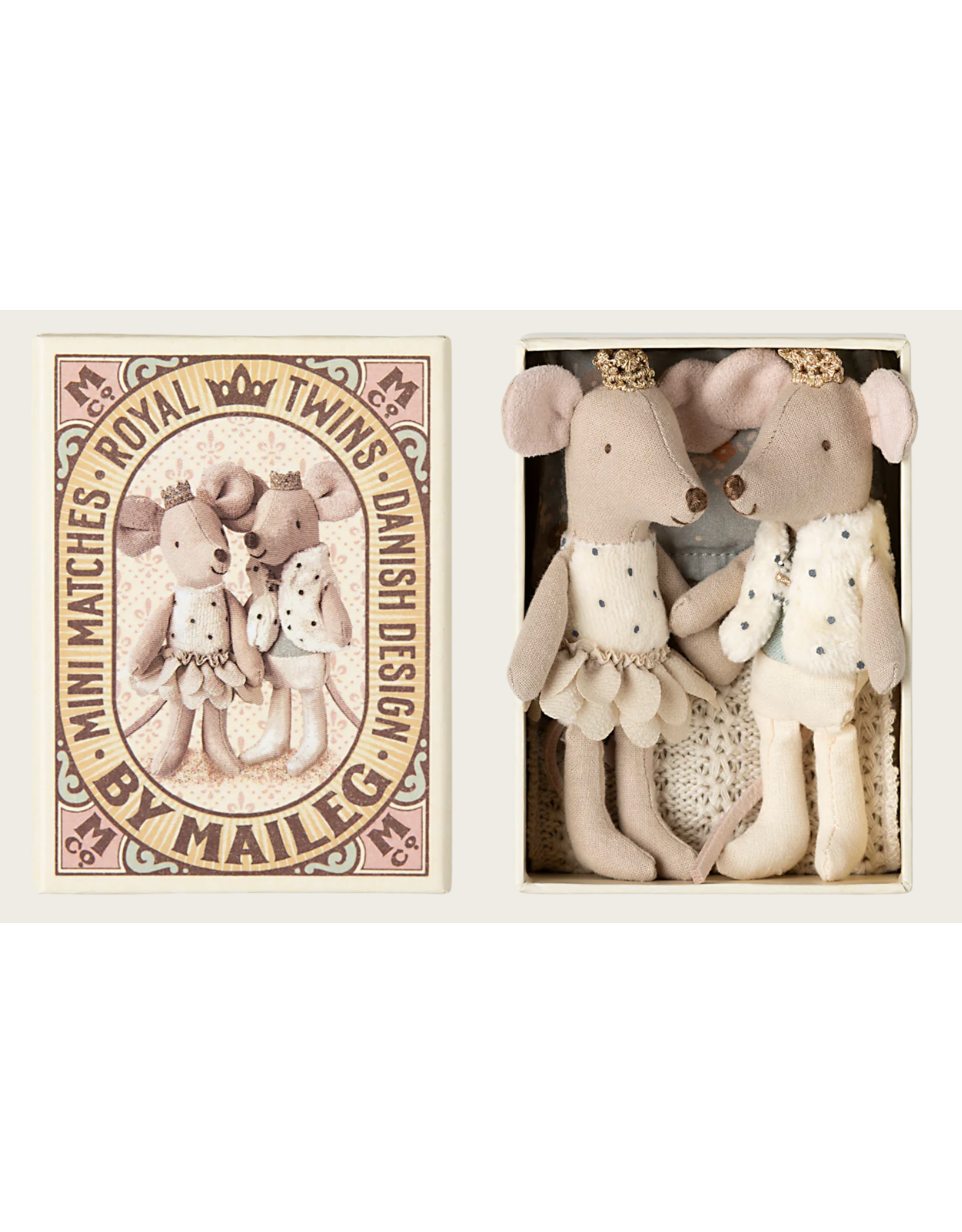 Maileg Royal twin mice Little sister and brother in matchbox