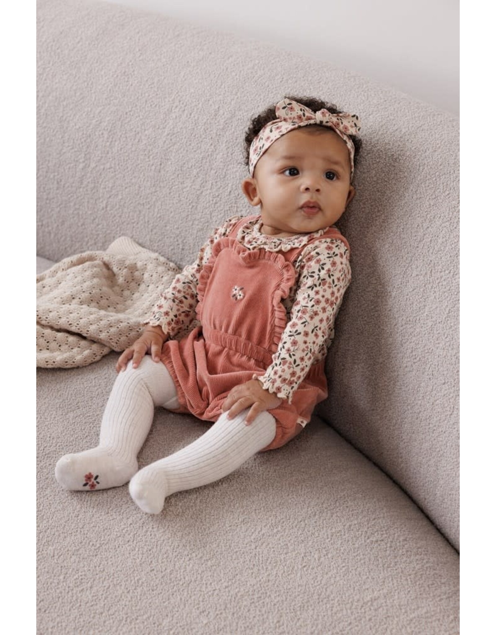 Feetje Tuinbroek kort velours rib - Woodland Bloom Mauve