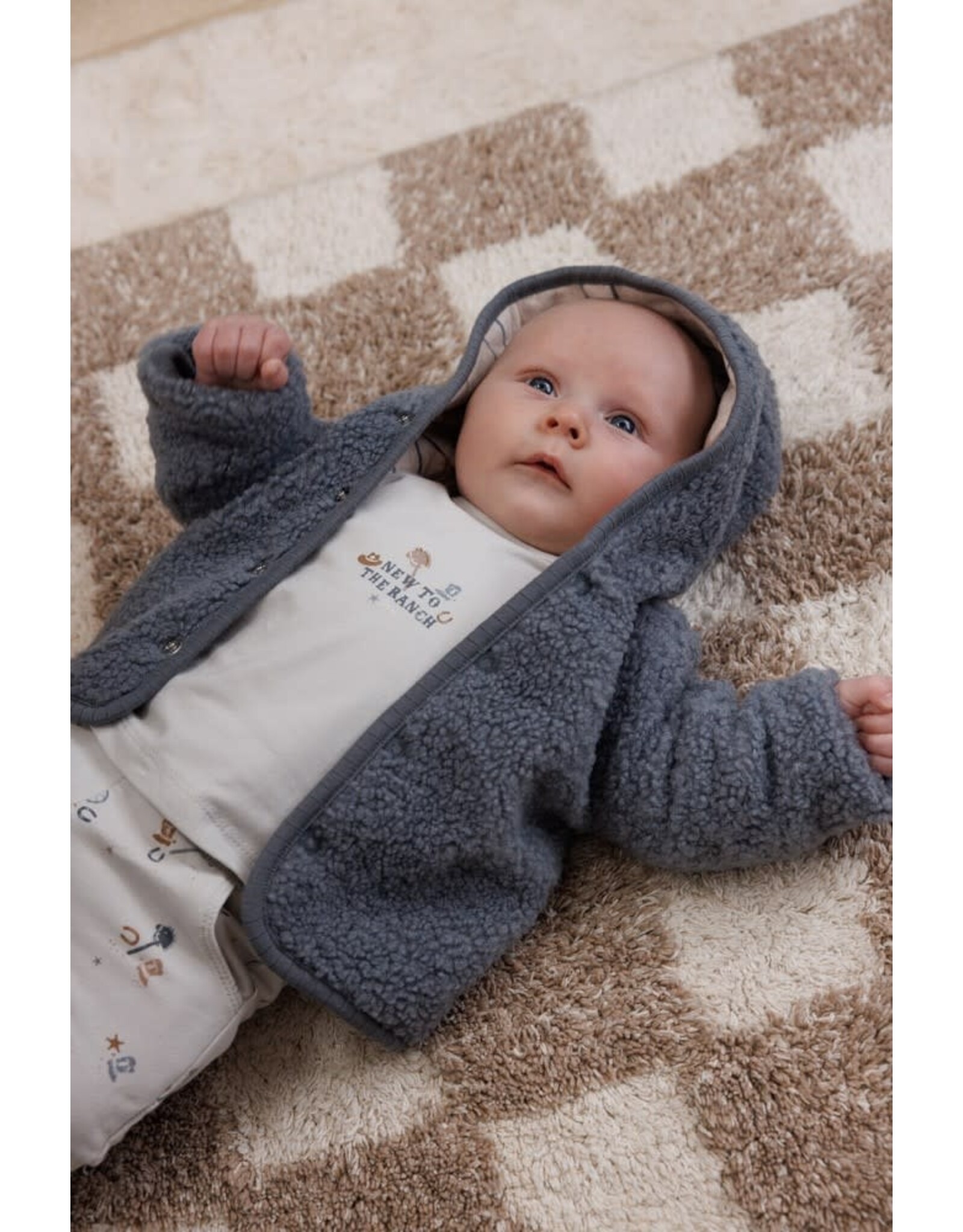 Feetje Bouclé omkeerbaar jasje met capuchon - Howdy Blauw