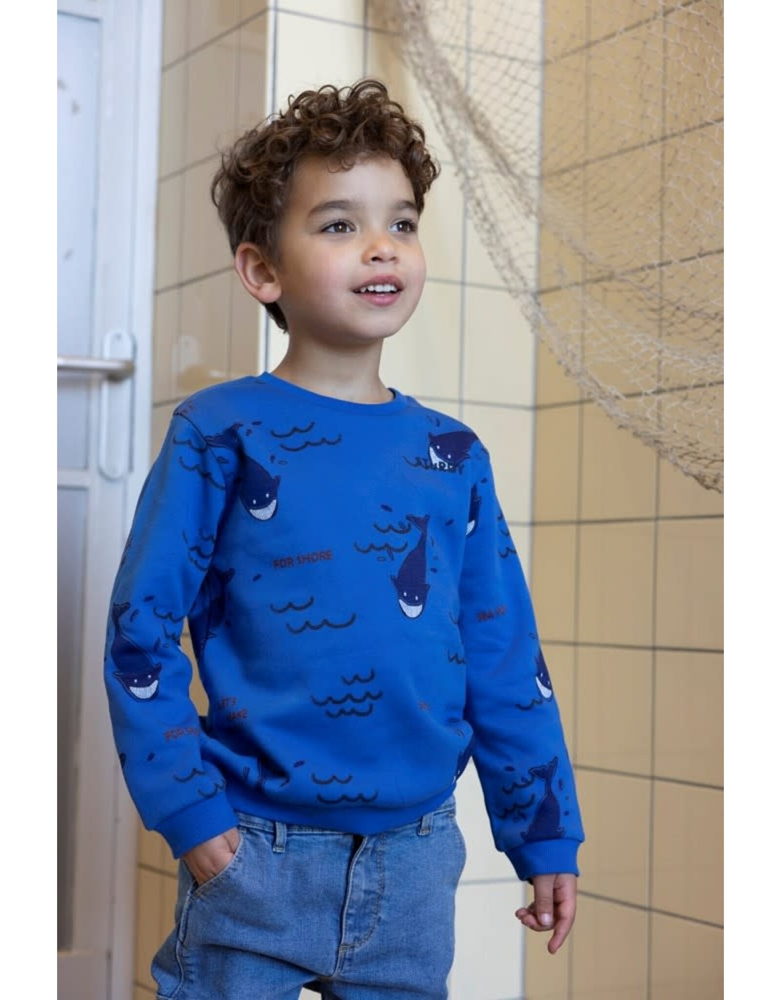 Sturdy Sweater AOP - Waves and Whales Bordeaux Aqua