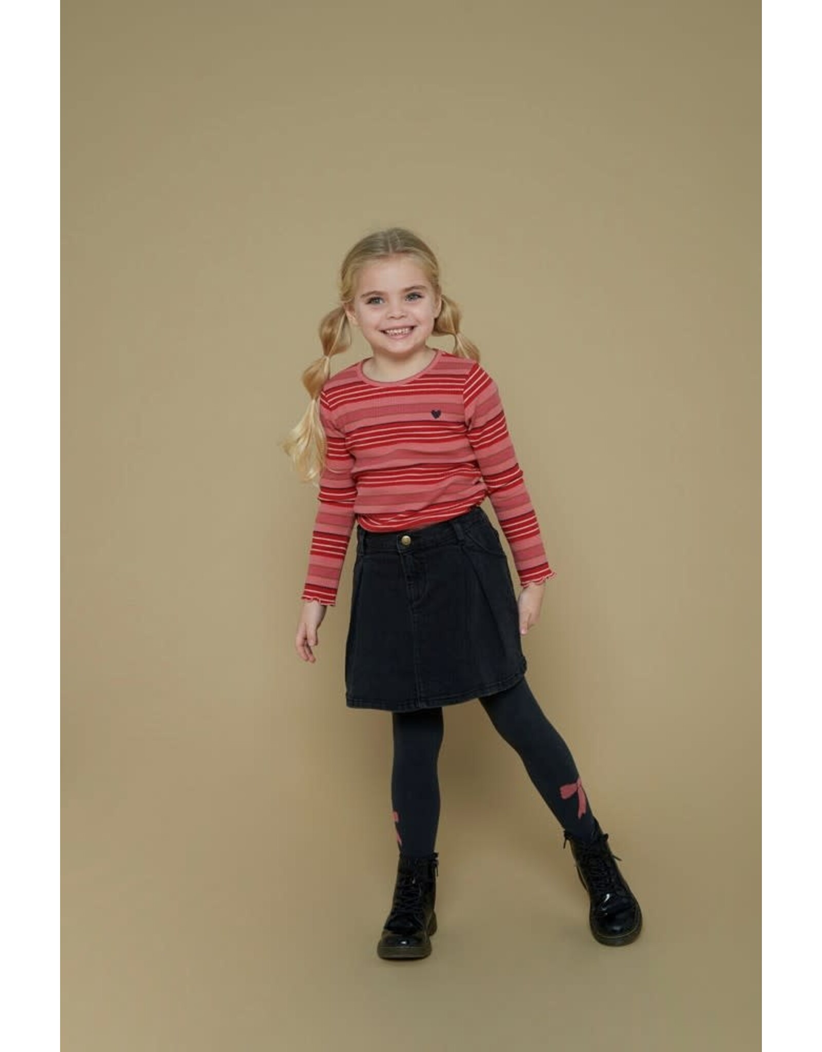 Jubel Longsleeve rib met streep - Queen Of Hearts l.Roze