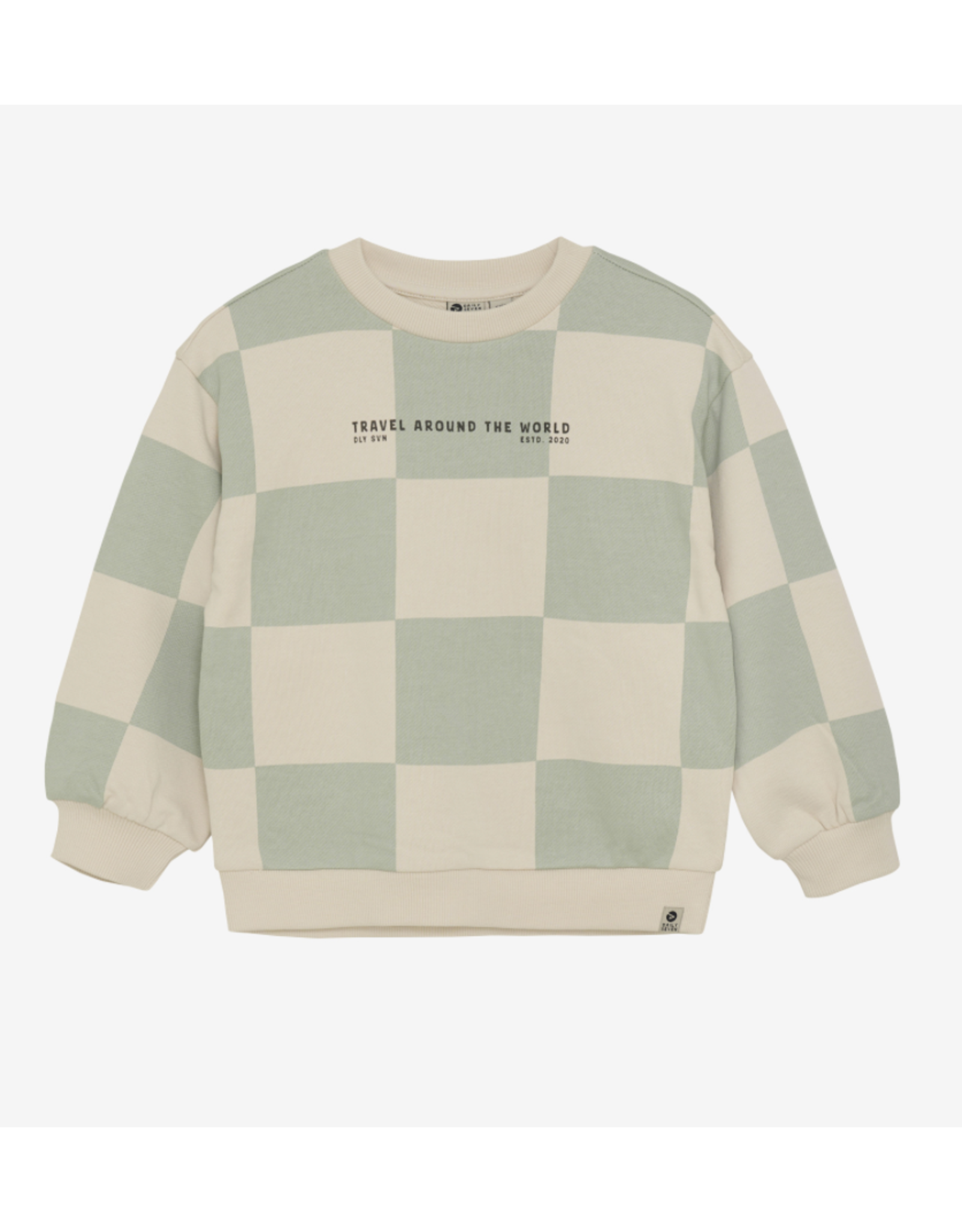 Daily7 Oversized Sweater Check Print Cool Mint
