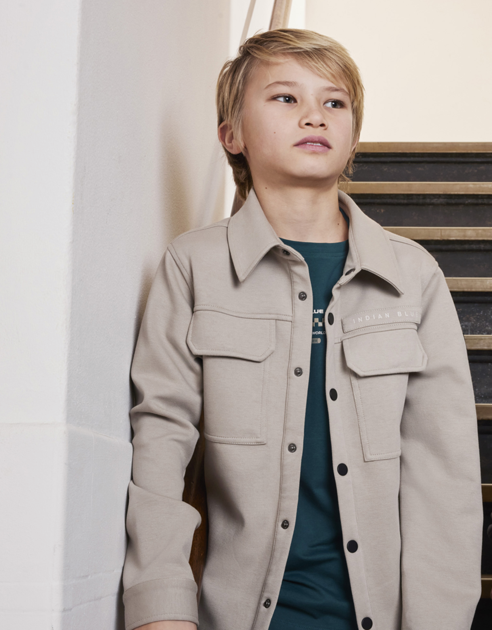 Indian Blue Jeans Shirt Jack Twill Stretch Print Timber Wolf