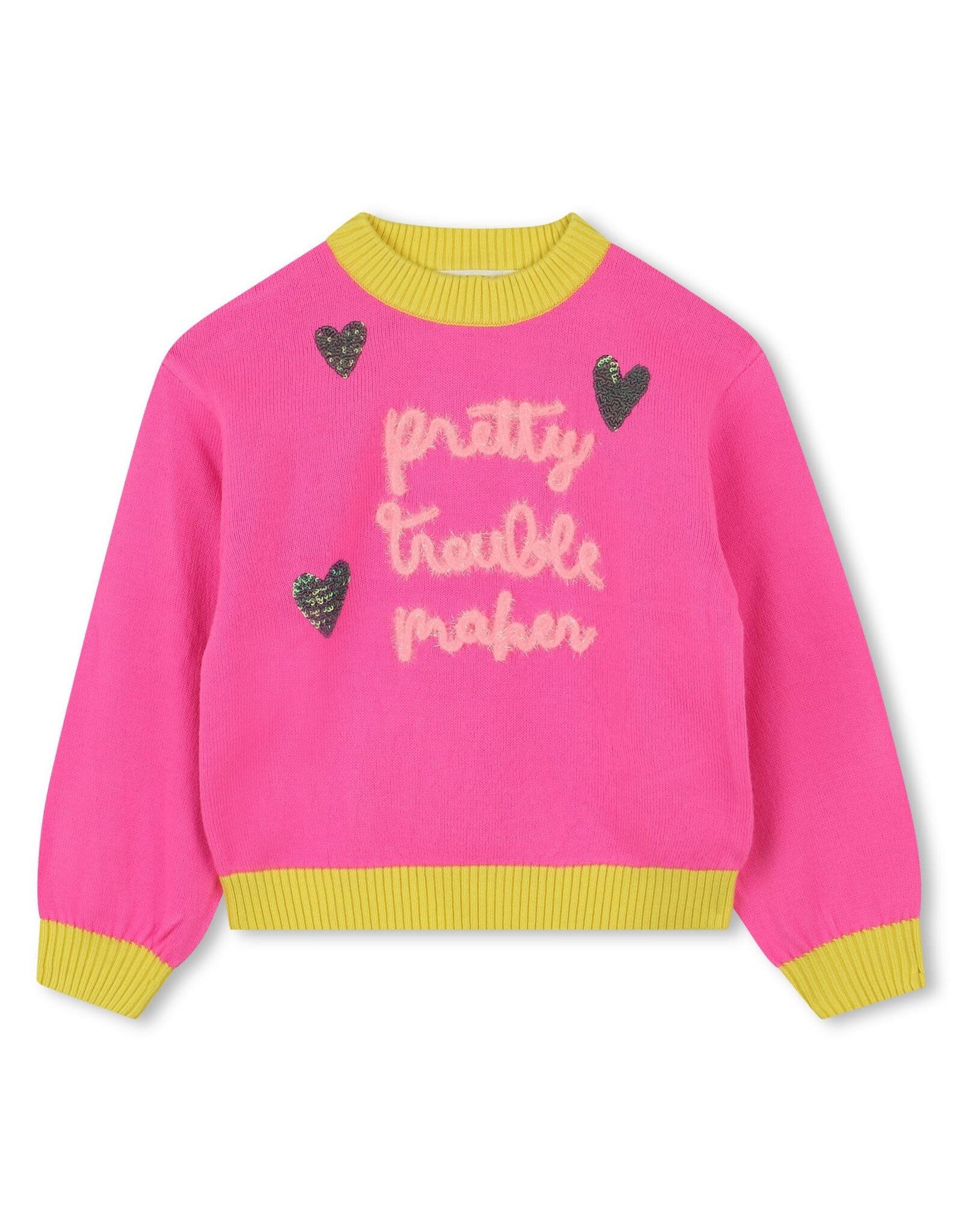 BILLIEBLUSH Thin knit sweater with front illustration with fancy yarns and sequined hearts ROZE