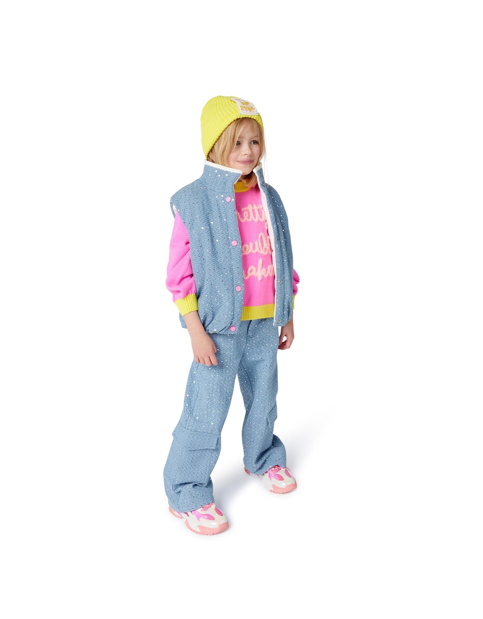 BILLIEBLUSH Thin knit sweater with front illustration with fancy yarns and sequined hearts ROZE