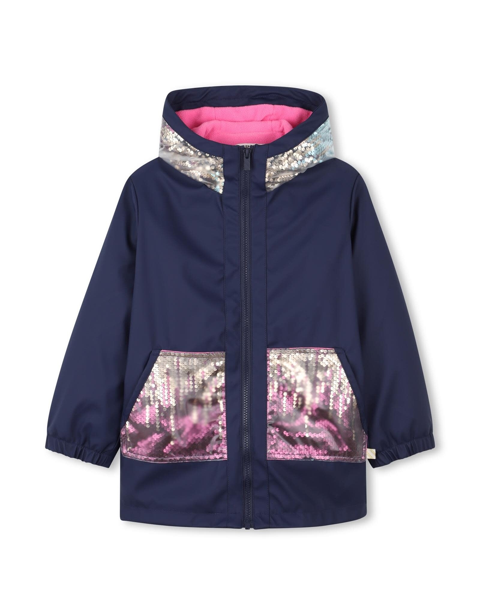 BILLIEBLUSH Raincoat with sequin on hood and two pockets, with transparent material on top, polar fleece lining MARINE
