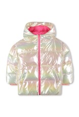 BILLIEBLUSH Puffer jacket in shiny material, Billieblush logo in sequins on the top of the hood, 2 pockets MULTICO