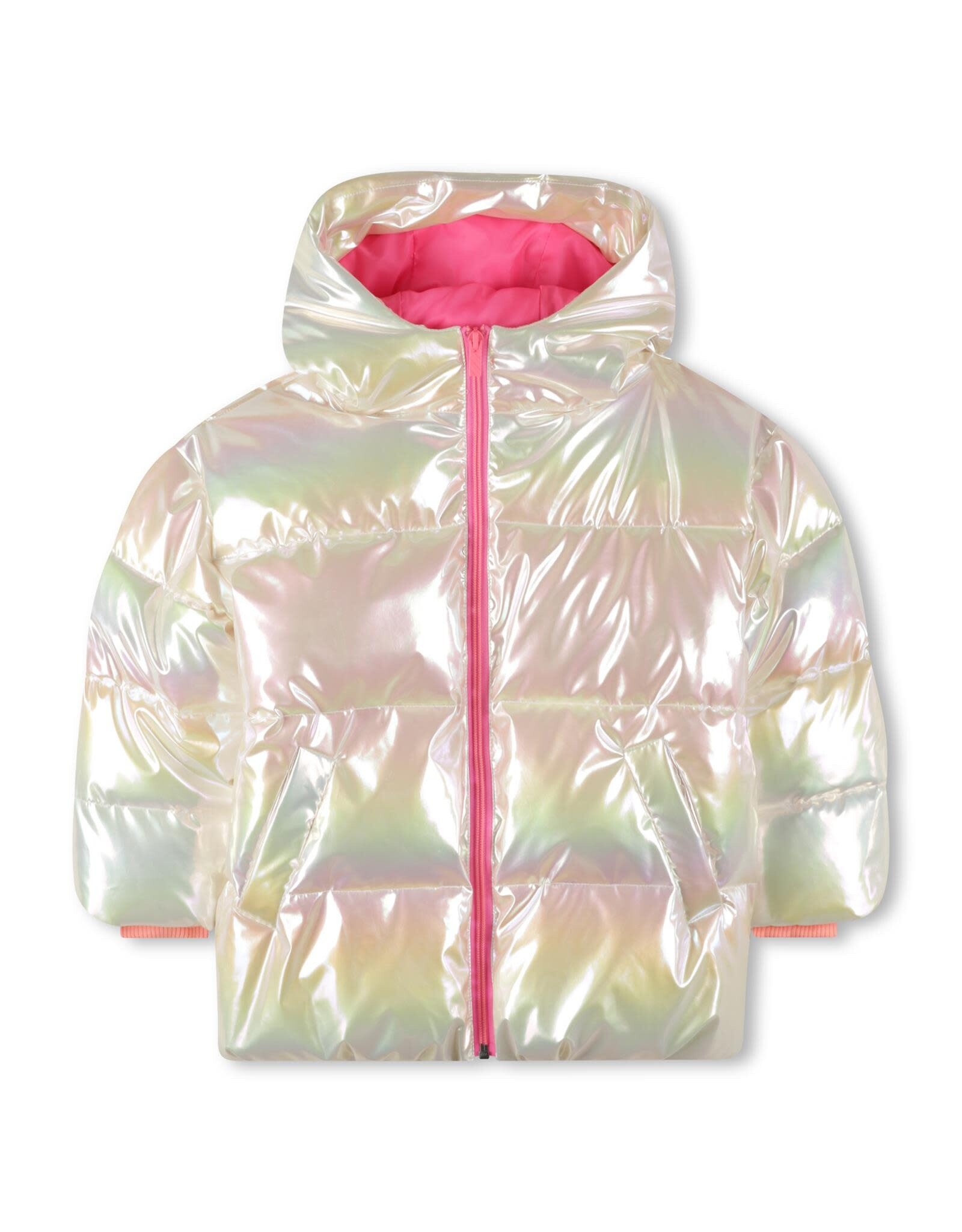 BILLIEBLUSH Puffer jacket in shiny material, Billieblush logo in sequins on the top of the hood, 2 pockets MULTICO