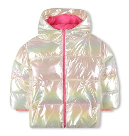 BILLIEBLUSH Puffer jacket in shiny material, Billieblush logo in sequins on the top of the hood, 2 pockets MULTICO