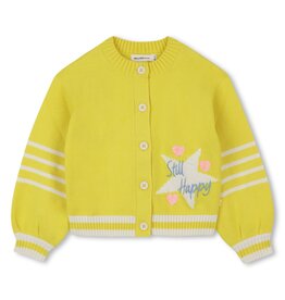 BILLIEBLUSH Knitted cardigan, jacquard illustration, stripes on sleeves and rib on cuffs and bottom, label. ZON