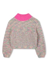 BILLIEBLUSH Knit sweater with multicolored molded threads and a shiny thread inside, pink contrast collar, label MULTICO