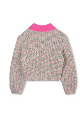 BILLIEBLUSH Knit sweater with multicolored molded threads and a shiny thread inside, pink contrast collar, label MULTICO