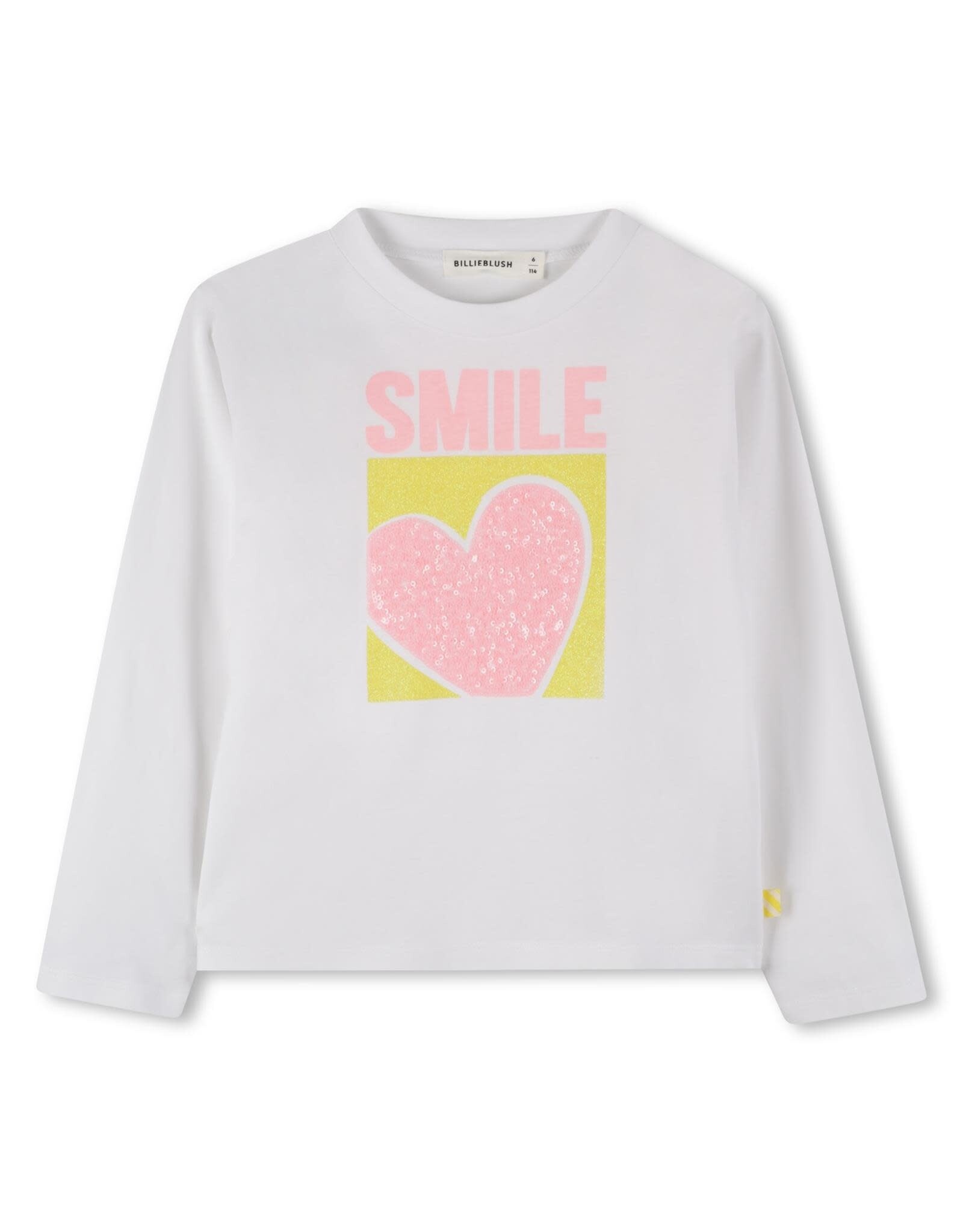 BILLIEBLUSH Jersey tee-shirt in 100% cotton, long sleeves, front illustration with shiny ink and sequins, label. Comfort fit WIT