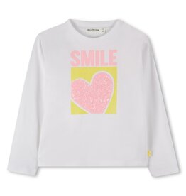BILLIEBLUSH Jersey tee-shirt in 100% cotton, long sleeves, front illustration with shiny ink and sequins, label. Comfort fit WIT