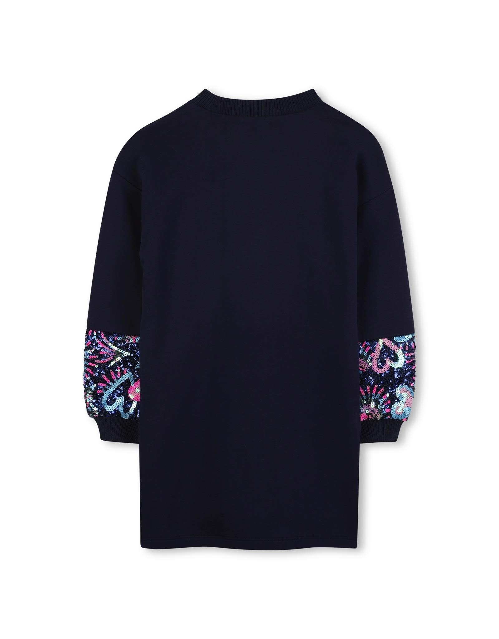 BILLIEBLUSH French terry dress, balloon sleeves, part of the sleeve with allover sequin, MARINE