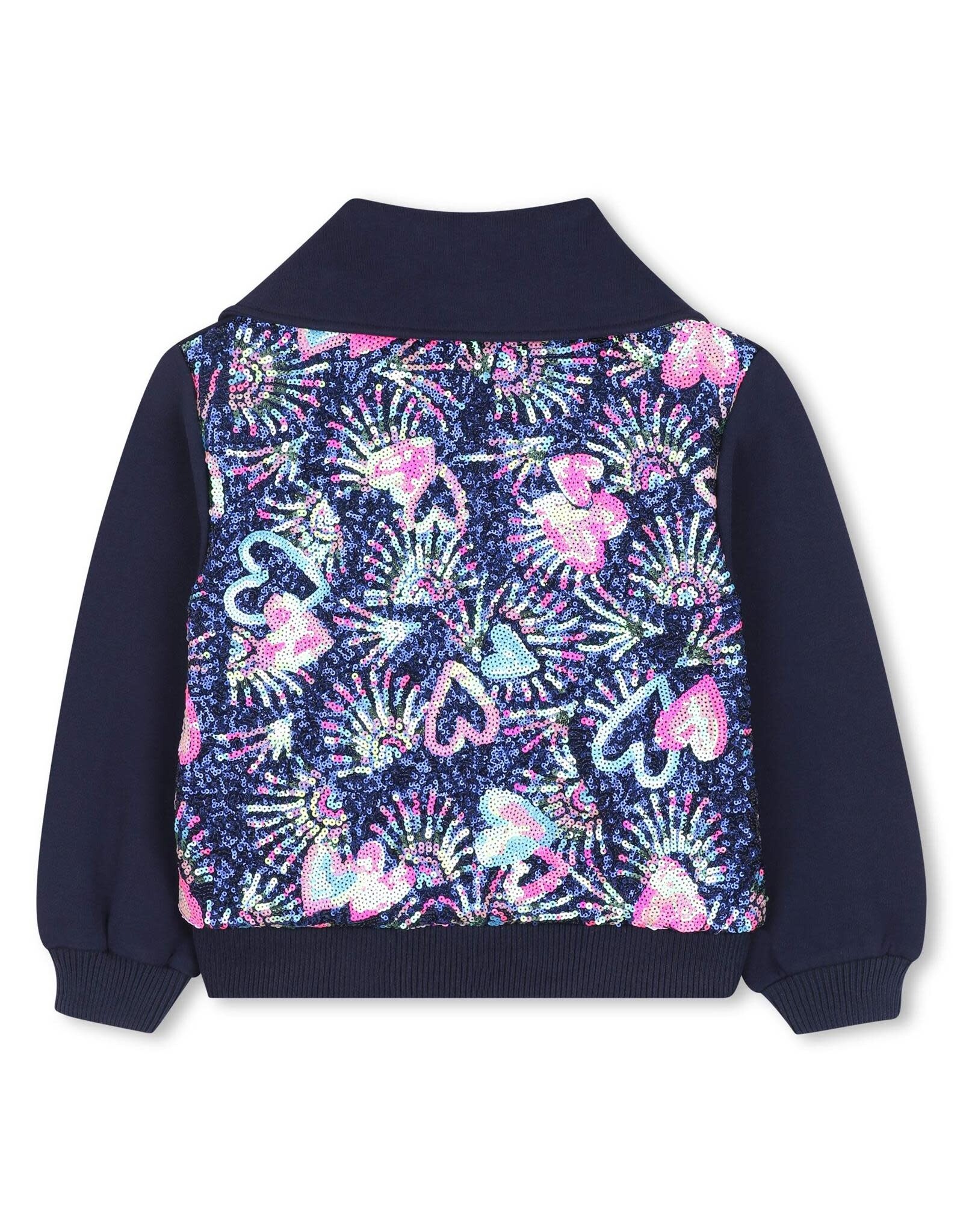 BILLIEBLUSH French terry cardigan with allover sequin illustration on back, zip fastening MARINE
