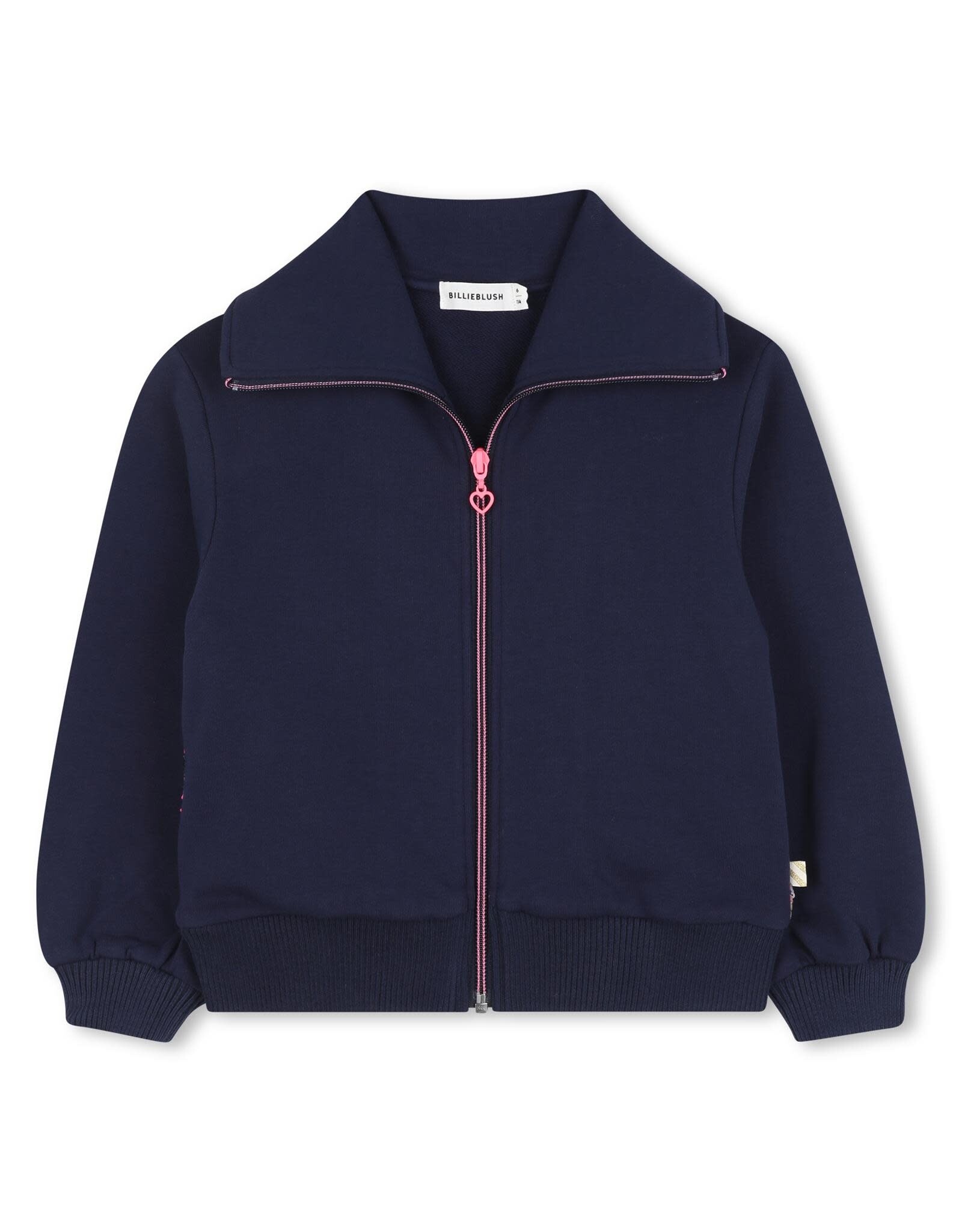 BILLIEBLUSH French terry cardigan with allover sequin illustration on back, zip fastening MARINE
