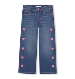 BILLIEBLUSH Denim pants, 5 pockets, embroidered hearts on sides, shiny silicone label on back Baggy cut DOUBLE STONE+BROSSAGE