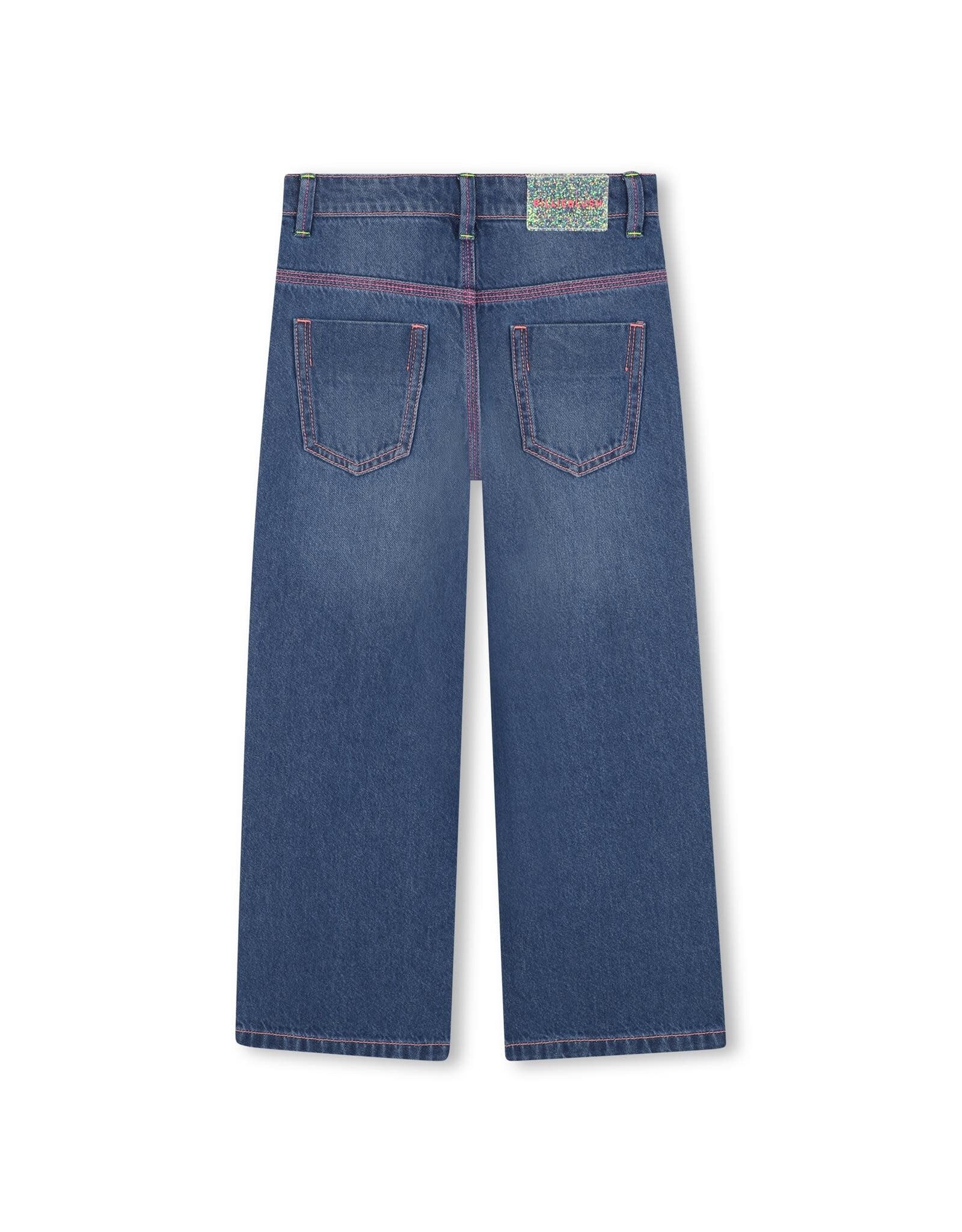 BILLIEBLUSH Denim pants, 5 pockets, embroidered hearts on sides, shiny silicone label on back Baggy cut DOUBLE STONE+BROSSAGE