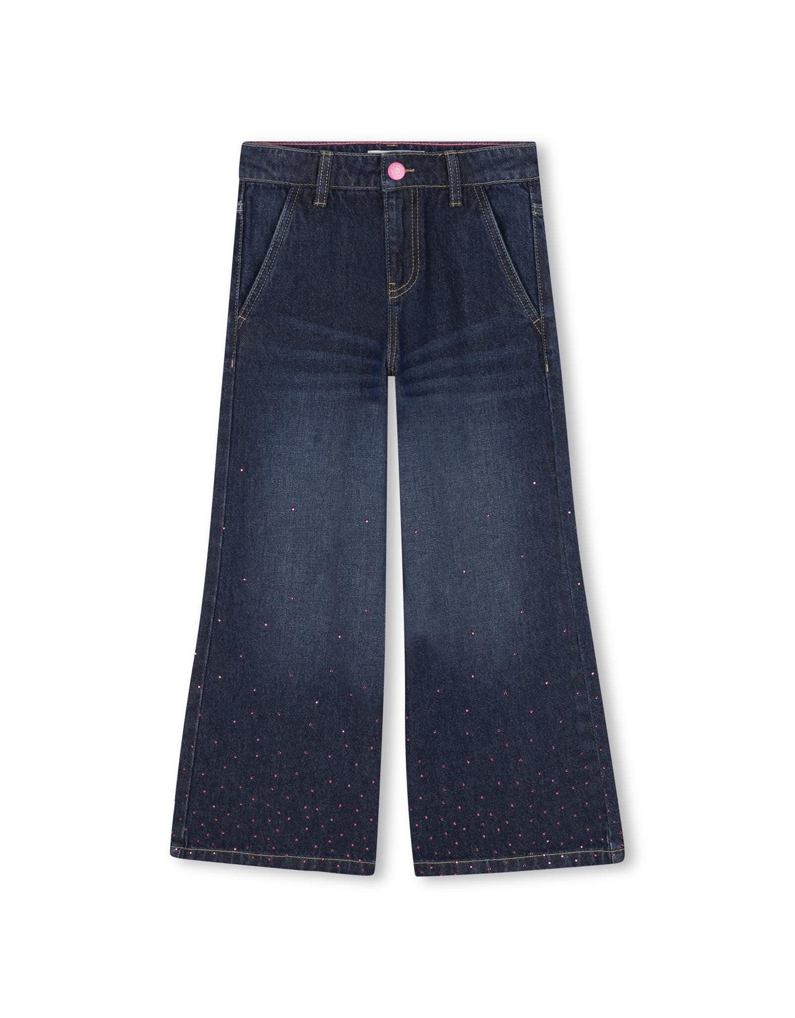 BILLIEBLUSH Denim pants, 2 pockets, rhinestones at bottom of pants in gradient Wide fit. STONE