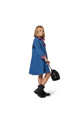 BILLIEBLUSH Denim dress, long sleeves, shirt collar, snap front closure, back badge illustration with fringe, label. DENIM INDIGO BLUE