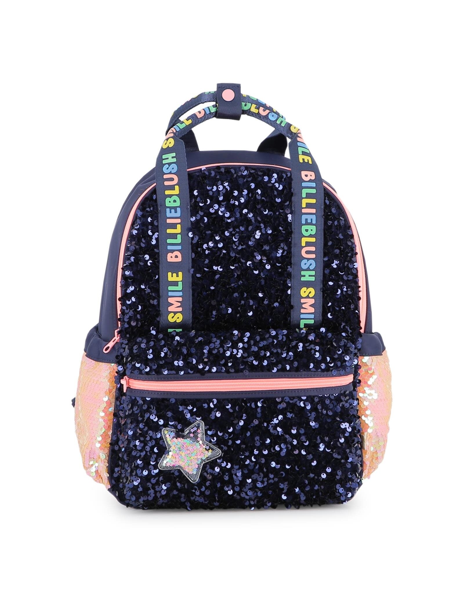BILLIEBLUSH Backpack, sequins and twill. Star fancy badge.  with pencil case  MARINE
