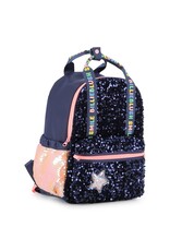 BILLIEBLUSH Backpack, sequins and twill. Star fancy badge.  with pencil case  MARINE