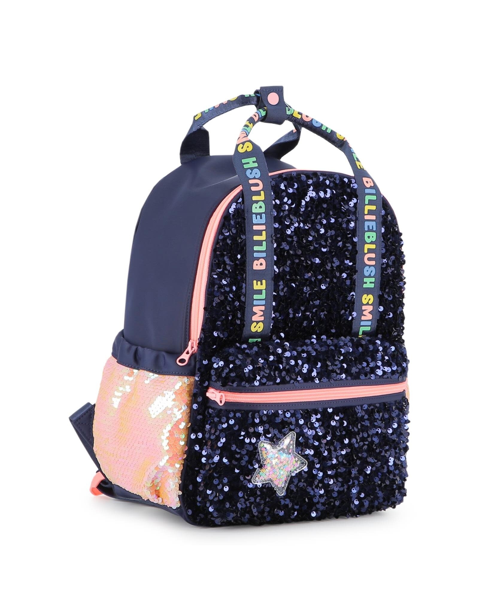 BILLIEBLUSH Backpack, sequins and twill. Star fancy badge.  with pencil case  MARINE