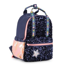 BILLIEBLUSH Backpack, sequins and twill. Star fancy badge.  with pencil case  MARINE
