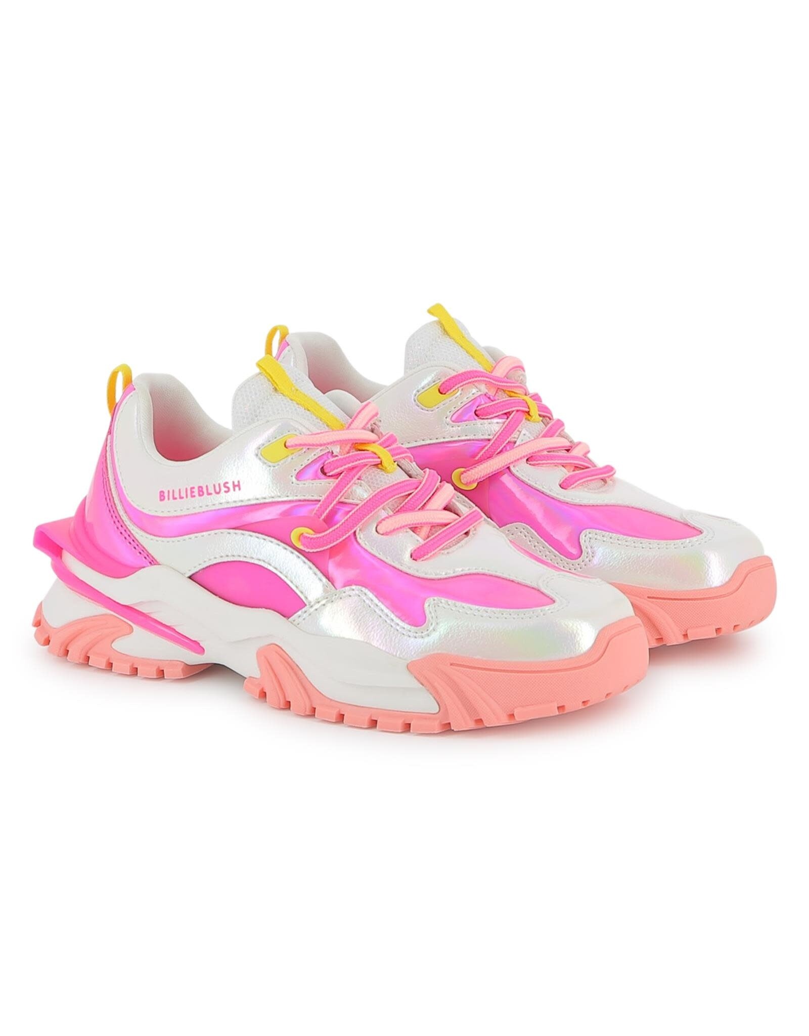 BILLIEBLUSH Athletic sneakers in pearly and iridescent faux leather. Branded print on side WIT