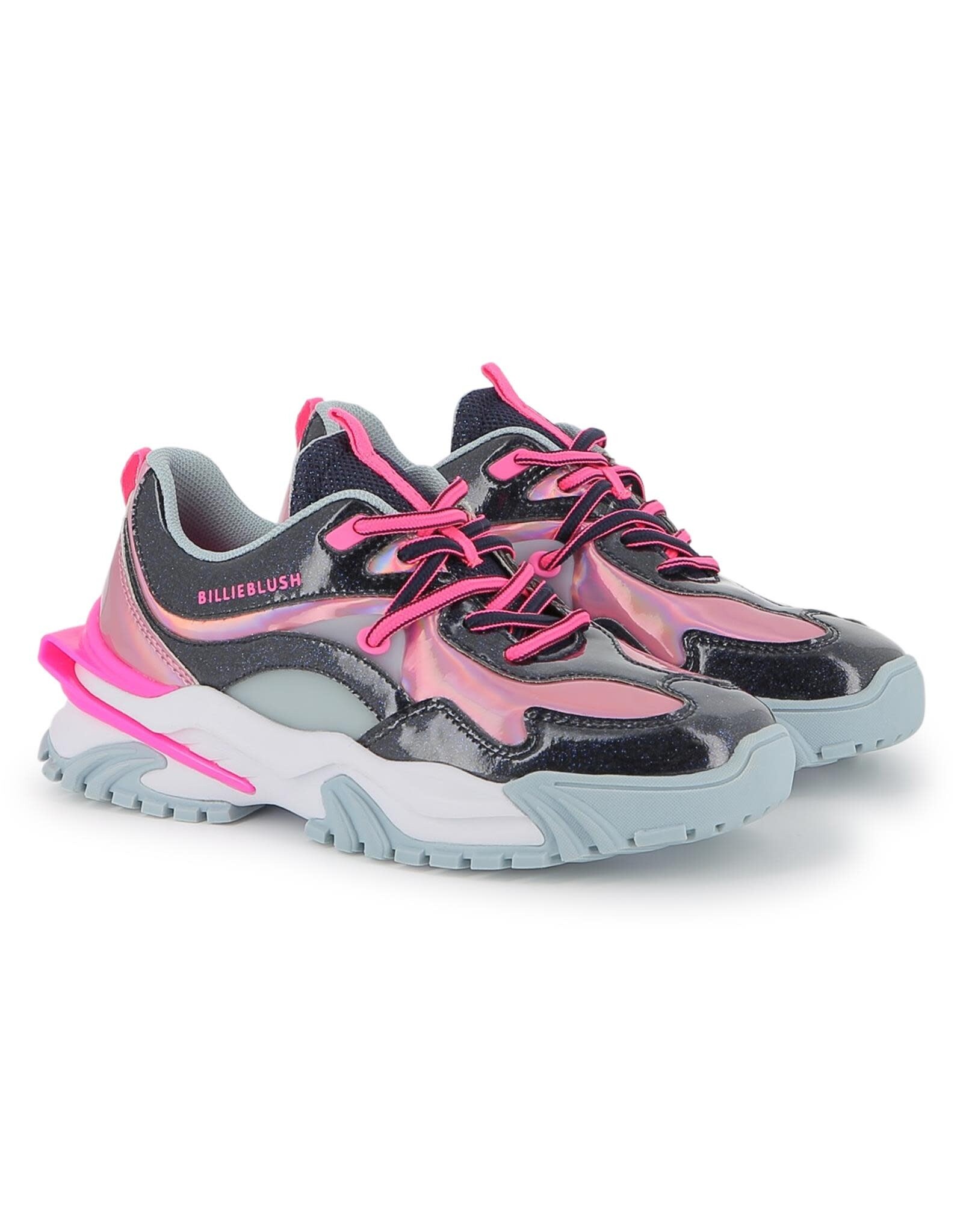 BILLIEBLUSH Athletic sneakers in glitter and iridescent faux leather and mesh. Branded print on side. Bicolor lace fastening. MARINE